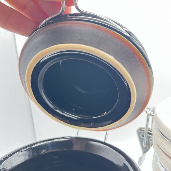 Barnie's Coffee & Tea Co. White Black Ceramic Canister Jar Set Of 2 - No Spoons - Picture 14 of 16